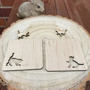 Cat & Mouse Maple or Oak Coaster