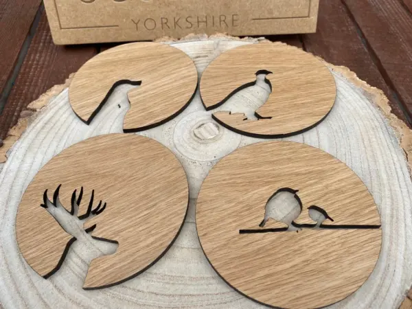 Oak Wildlife animal coasters - Labrador, Pheasant, Robin & Stag - Can be personalised. - Image 4