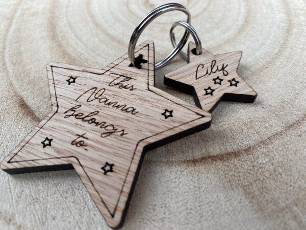 Oak Personalised Gift Star Keyring / Keychain This Mummy, Auntie, Nanny, Granny, Grandpa, Grandad, Belongs To: - Image 5