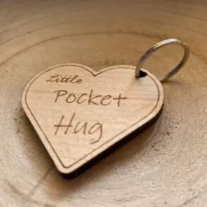 Little Pocket Hug - Heart Shape Token Keyring - First Day At School, Starting Nursery Keepsake, Personalized Wooden Kindergarten