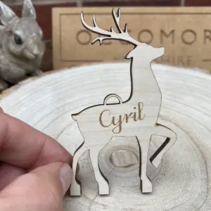 Personalised Christmas Reindeer Decorations Hanging Ornament | Maple or Oak | Personalised