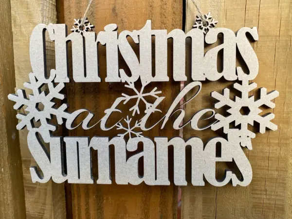 Personalised Christmas At The... Sign with Snowflakes - Xmas Sign - Image 2
