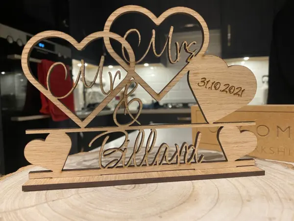 Personalised Mr & Mrs Oak Veneer Wedding Sign with Date. Top Table Decoration Gift - Extra Large - Image 5