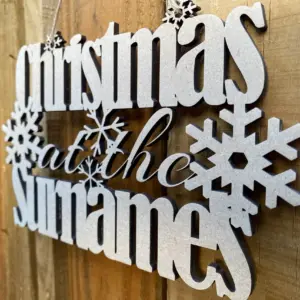 Personalised Christmas At The... Sign with Snowflakes - Xmas Sign