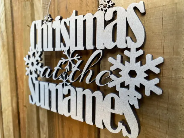 Personalised Christmas At The... Sign with Snowflakes - Xmas Sign