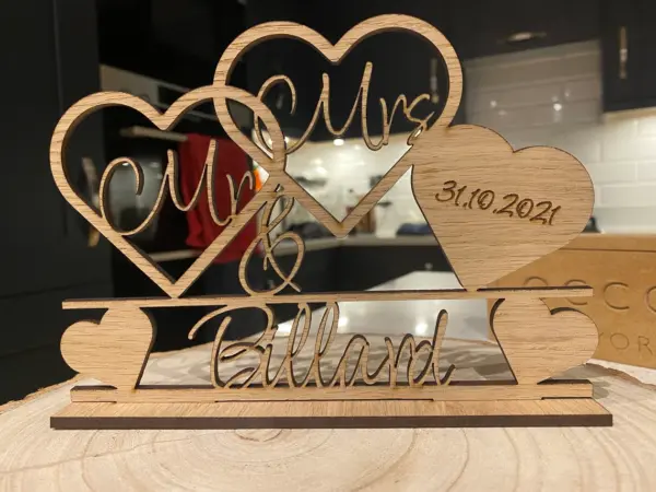 Personalised Mr & Mrs Oak Veneer Wedding Sign with Date. Top Table Decoration Gift - Extra Large - Image 3