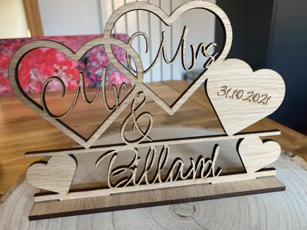 Personalised Mr & Mrs Oak Veneer Wedding Sign with Date. Top Table Decoration Gift - Extra Large - Image 4