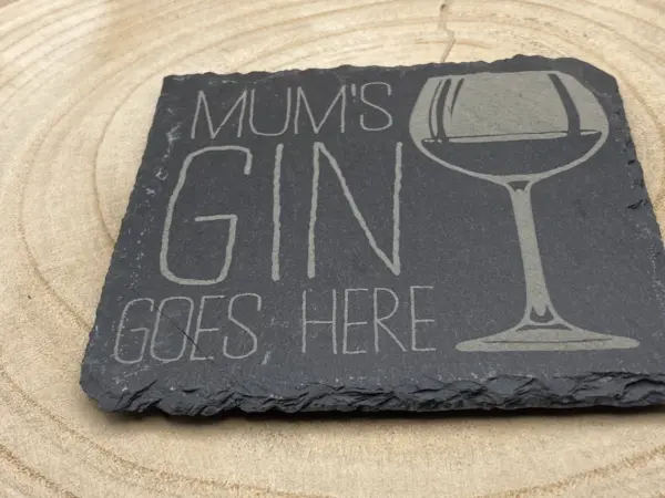 Slate Coaster Mum's Gin Goes Here - Personalised - Round or Square - Mothers Day Gift - Can be any name and drink - Image 2