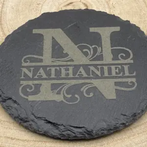 Split Name Slate Coaster Monogram - Circle or Square - Personalised