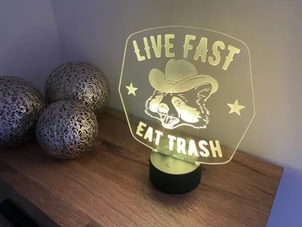 Live Fast Eat Trash - Racoon Cowboy LED Lamp - Light - With Remote - Colour changing or static - Image 5