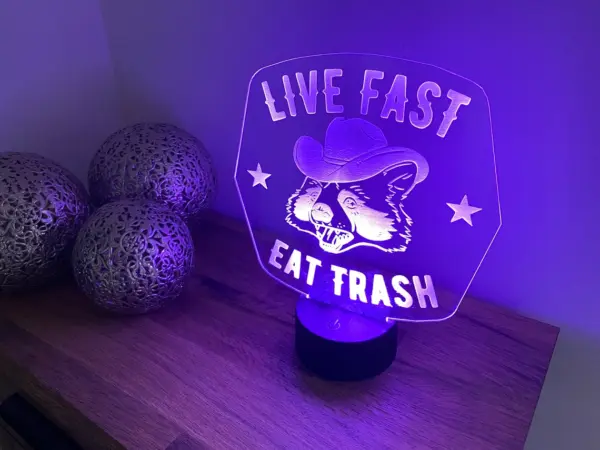 Live Fast Eat Trash - Racoon Cowboy LED Lamp - Light - With Remote - Colour changing or static - Image 7