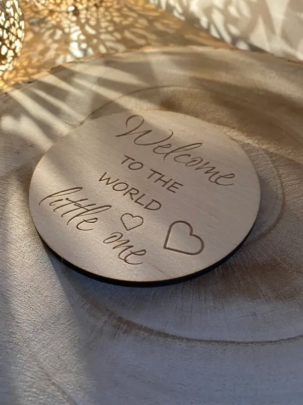 Hello World My Name Is Personalised Baby Announcement Sign Plaque Disc | Welcome to the world | Birth Announcement Sign | Baby Shower - Image 3