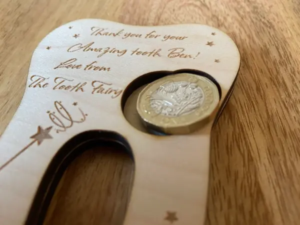 Personalised Tooth Fairy Pound Holder - High Quality Maple Wood - Image 3