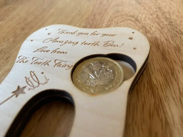 Personalised Tooth Fairy Pound Holder - High Quality Maple Wood - Image 4