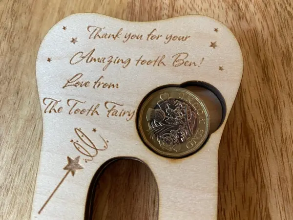 Personalised Tooth Fairy Pound Holder - High Quality Maple Wood - Image 2