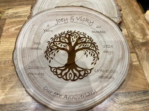 5th Wedding Anniversary Gift - Log Wood Slice - Personalised - Image 2