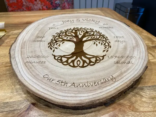 5th Wedding Anniversary Gift - Log Wood Slice - Personalised - Image 3