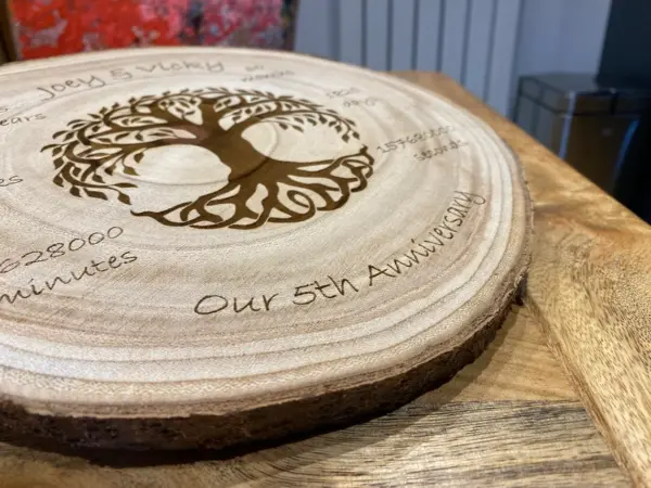 5th Wedding Anniversary Gift - Log Wood Slice - Personalised - Image 5