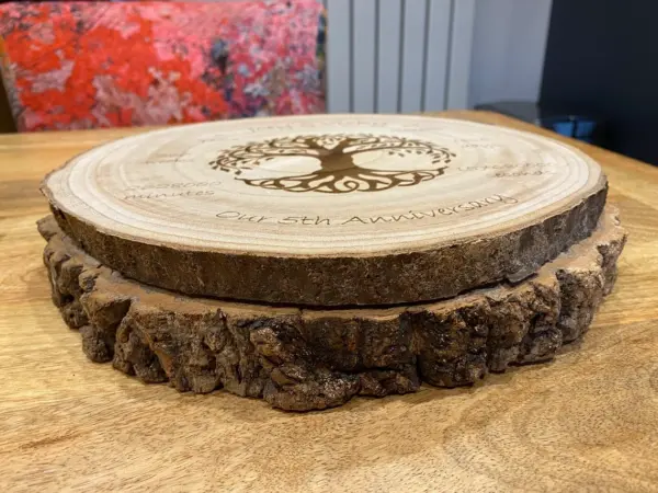 5th Wedding Anniversary Gift - Log Wood Slice - Personalised - Image 6