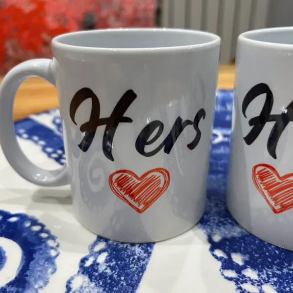 His & Hers Mugs Set - Can be personalised with name - Matching Coasters - Image 4