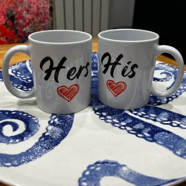 His & Hers Mugs Set - Can be personalised with name - Matching Coasters - Image 10