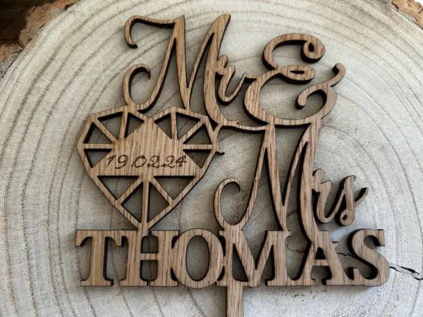 Mr & Mrs Wedding Cake Topper - Personalise with Date and Surname - Image 2