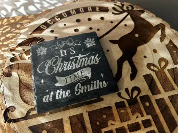 It's Christmas Time at  - Name's Personalised Slate Coaster - Circle or Square - Matt Finish - Image 2