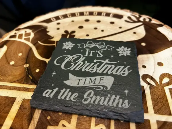 It's Christmas Time at  - Name's Personalised Slate Coaster - Circle or Square - Matt Finish - Image 3
