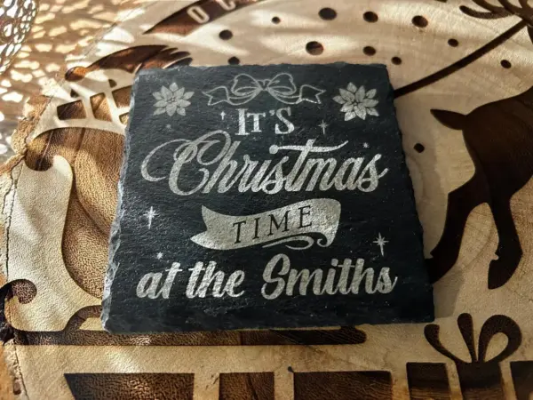 It's Christmas Time at  - Name's Personalised Slate Coaster - Circle or Square - Matt Finish - Image 4