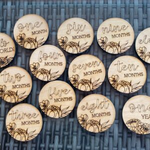 Wooden Monthly Milestone Cards - Disc, baby month signs, baby monthly milestone, baby monthly milestone markers, monthly milestone cards