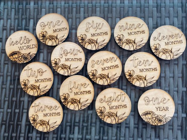 Wooden Monthly Milestone Cards - Disc, baby month signs, baby monthly milestone, baby monthly milestone markers, monthly milestone cards