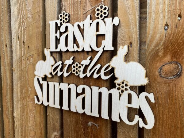 Easter Sign - Personalised Easter At The... Sign with Flowers & Bunnies - Easter Sign - Image 2