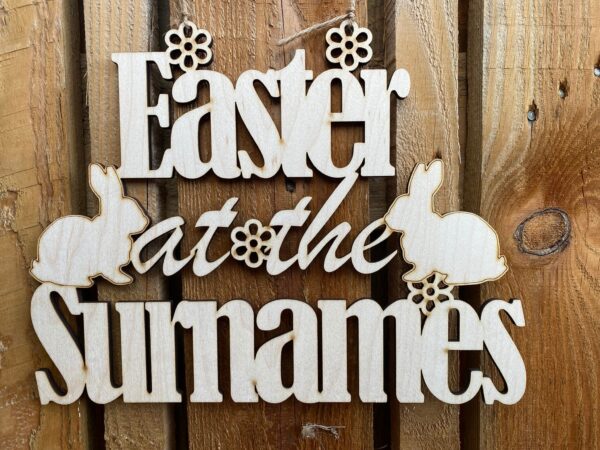 Easter Sign - Personalised Easter At The... Sign with Flowers & Bunnies - Easter Sign