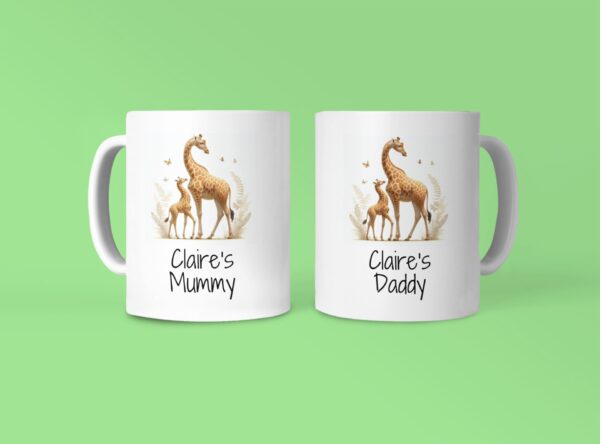 Personalised with Name Mummy and Daddy Mug Set featuring giraffes, New Mum and Dad Mugs, Mum To Be, Dad To Be, Mummy Mug, Daddy Mug - Image 6
