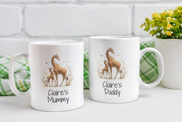 Personalised with Name Mummy and Daddy Mug Set featuring giraffes, New Mum and Dad Mugs, Mum To Be, Dad To Be, Mummy Mug, Daddy Mug - Image 4