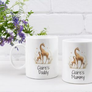 Personalised with Name Mummy and Daddy Mug Set featuring giraffes, New Mum and Dad Mugs, Mum To Be, Dad To Be, Mummy Mug, Daddy Mug