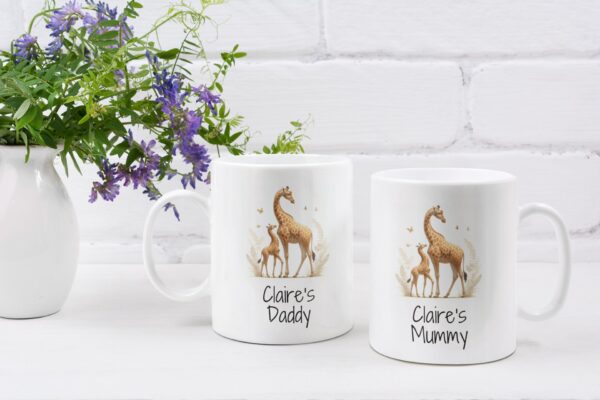 Personalised with Name Mummy and Daddy Mug Set featuring giraffes, New Mum and Dad Mugs, Mum To Be, Dad To Be, Mummy Mug, Daddy Mug